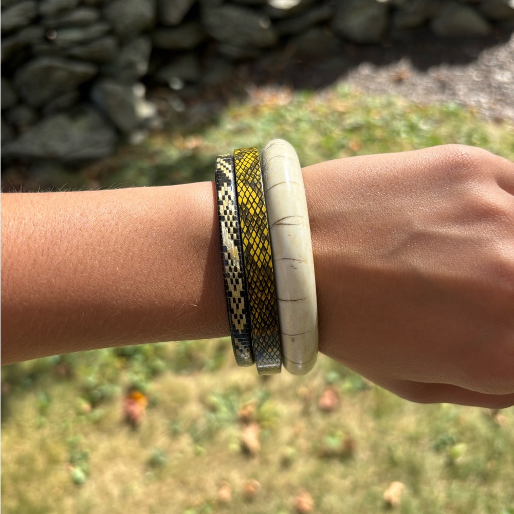 Set of Three Bangles - Yellow, Black, and Cream